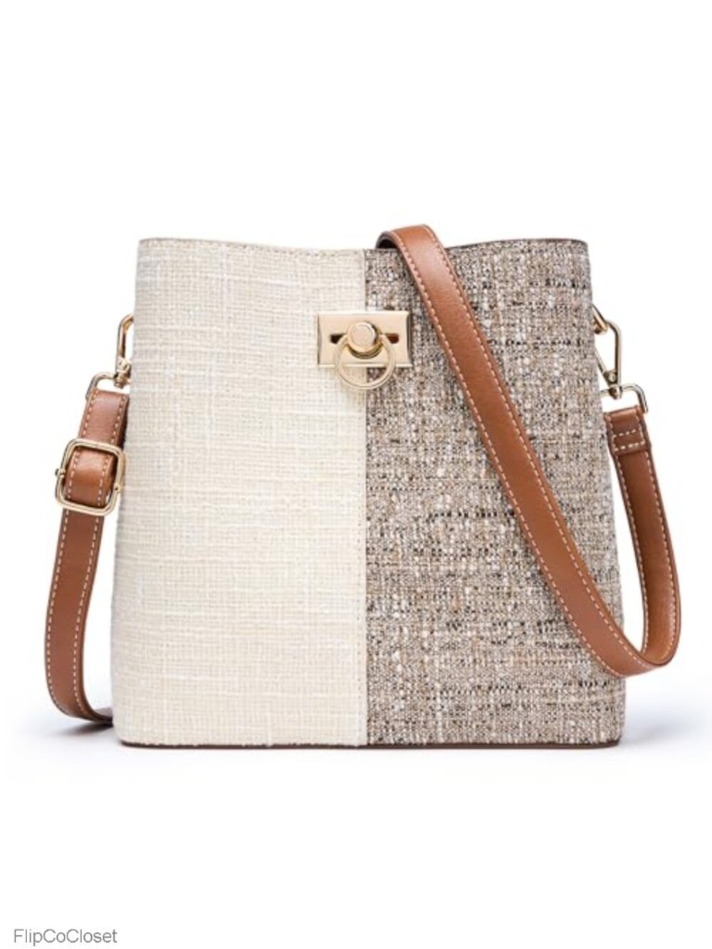 Vegan Leather Bucket Crossbody Bag with Multi Pockets